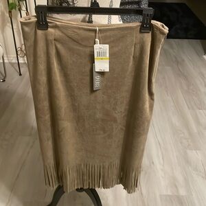 Spense Cowgirl Suede Frin Skirt-Ladies Medium Color:Serengetis-Midi-Stretchy